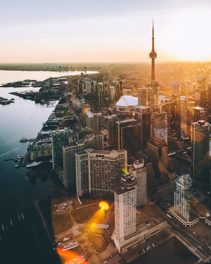 Toronto skyline at sunset with the CN Tower — a new life in Canada